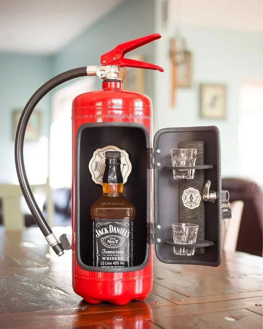 Disguised Fire Extinguisher Liquor Cabinet for Man Cave & Home Bar | Hidden Bottle Storage Container with Accessories | Thomler