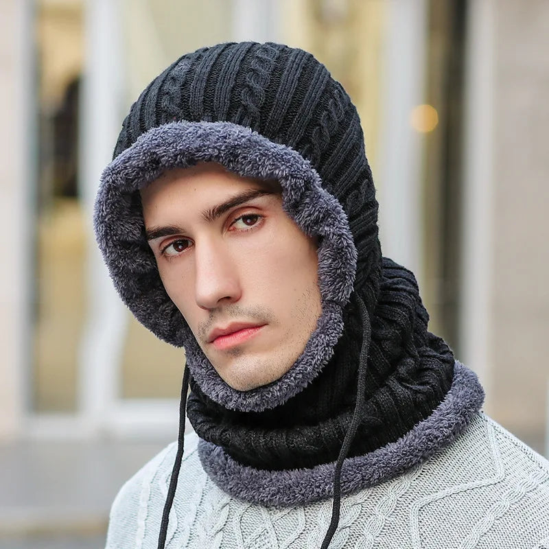Fleece-Lined Hooded Scarf Combo for Cold Weather – Unisex Neck & Face Covering