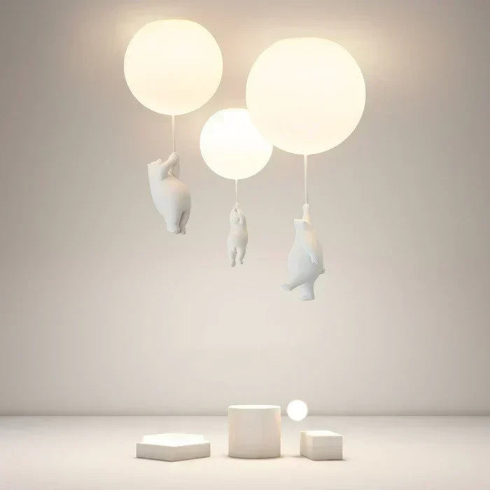 Kids Ceiling Light Nursery Bear Balloon Pendant LED Lamp Bedroom Playroom Decor Warm White Glow Animal Theme Hanging Fixture