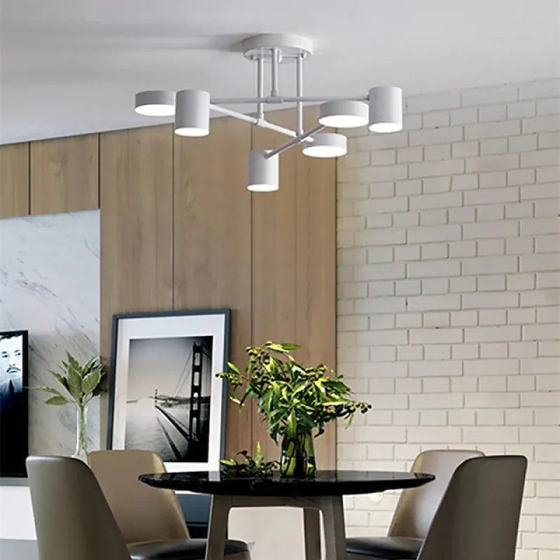 Six-Arm Adjustable Ceiling Light White Metal 22 inch Wide for Kitchen Dining Room Bedroom Modern Flush Mount Fixture Three Color Modes Direc | Thomler