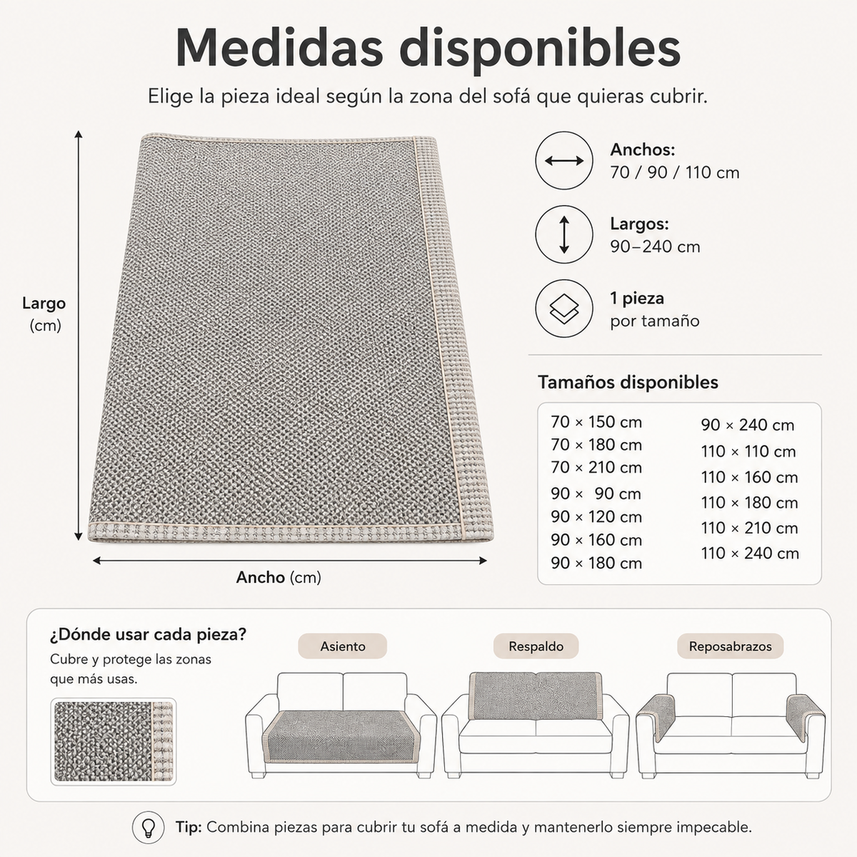 Quilted Non-Slip Sofa Cover with Latex Grip – Mix-and-Match Protection for Couch Seats, Backs & Arms