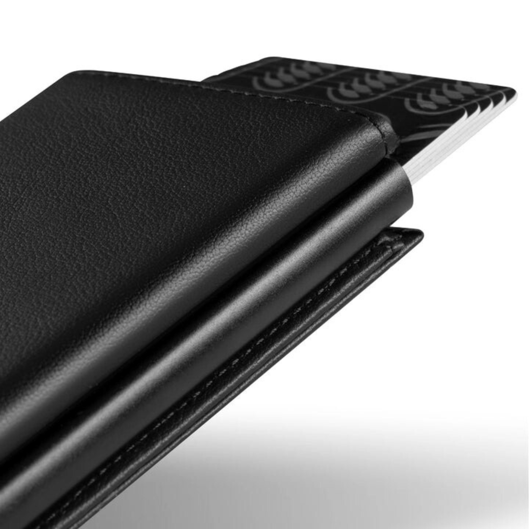 RFID-Blocking Leather Billfold with Pop-Up Card Holder 3.7 × 2.6 × 0.4 Inches Slim Aluminum Mechanism Travel Wallet Compact Front Pocket Org | Thomler