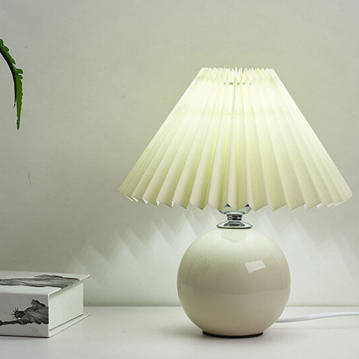 Ceramic Accent Lamp with Fabric Shade 11x9.5 in E26 Socket for Nightstand Desk Study Room Reading Light Modern Home Decor | Thomler