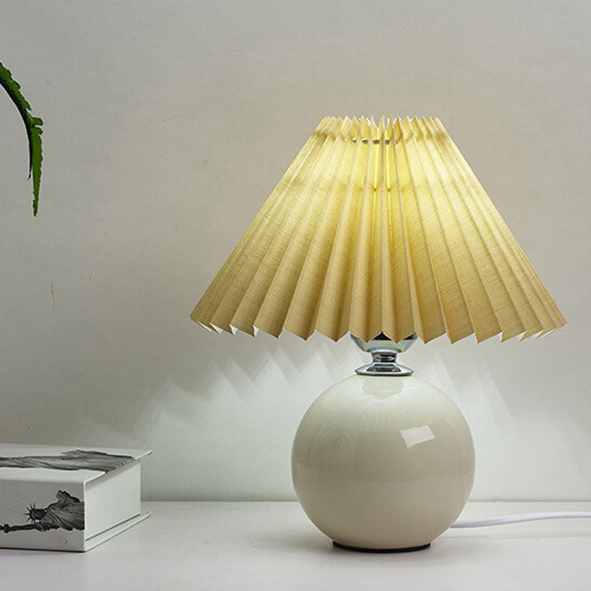 Ceramic Accent Lamp with Fabric Shade 11x9.5 in E26 Socket for Nightstand Desk Study Room Reading Light Modern Home Decor | Thomler