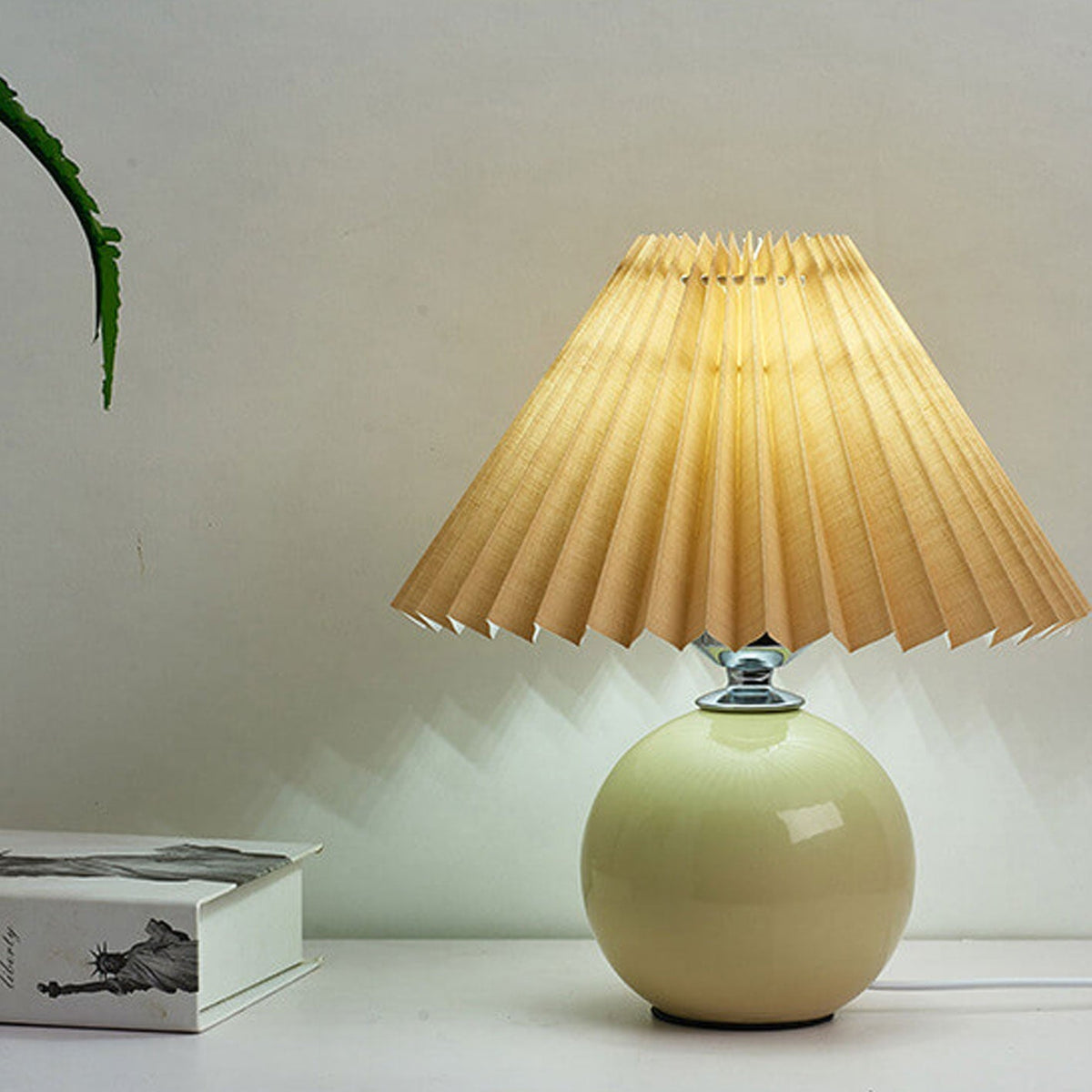 Ceramic Accent Lamp with Fabric Shade 11x9.5 in E26 Socket for Nightstand Desk Study Room Reading Light Modern Home Decor | Thomler