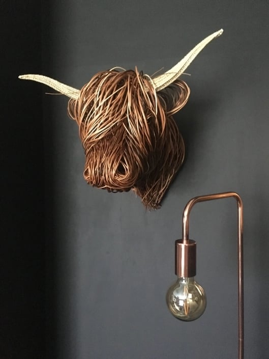 Woven Cattle Head Wall Hanging Natural Fiber 25×21 Inch Statement Piece Farmhouse Boho Decor Textured Animal Sculpture | Thomler