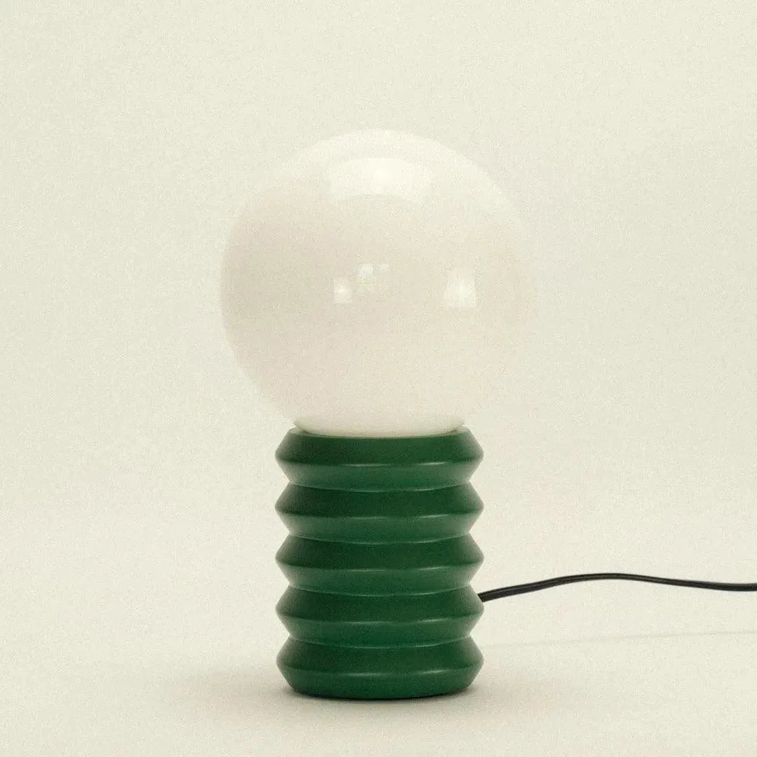 Frosted Globe Accent Lamp 11-Inch Wood Base Bedside Lighting Green Red Retro Style Bedroom Nightstand Living Room Home Office | Thomler