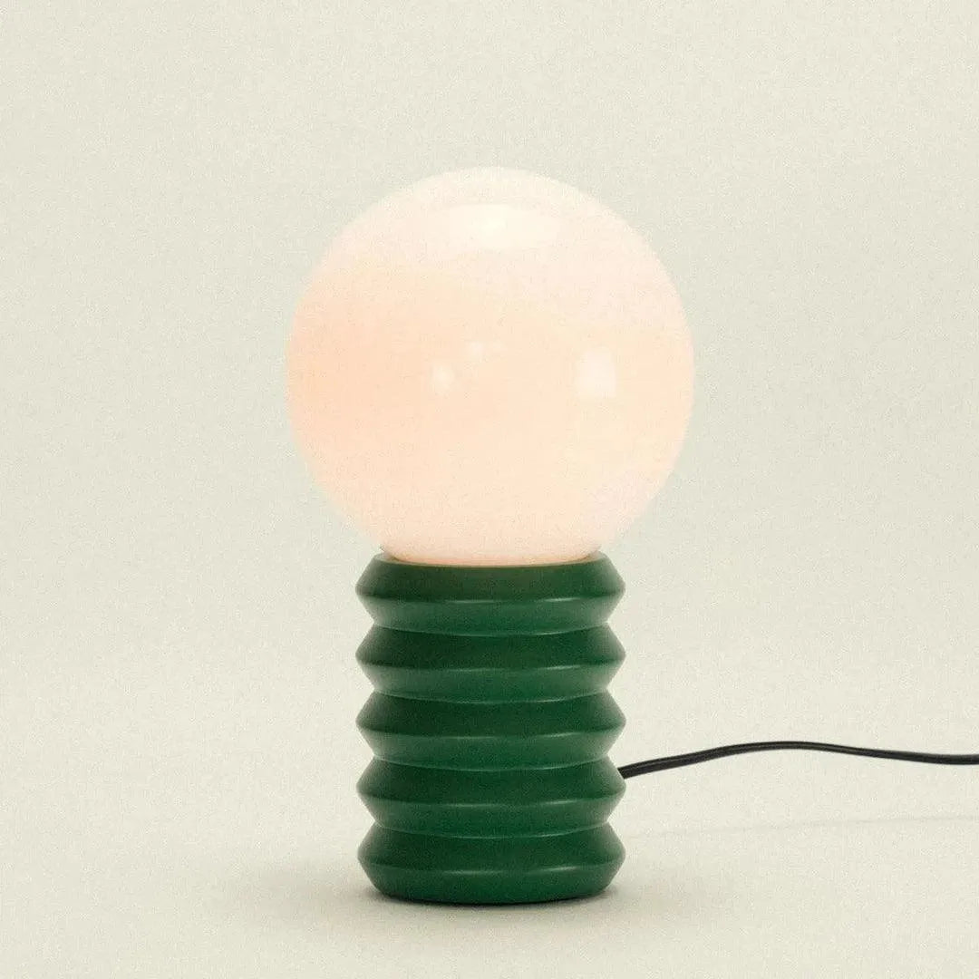 Frosted Globe Accent Lamp 11-Inch Wood Base Bedside Lighting Green Red Retro Style Bedroom Nightstand Living Room Home Office | Thomler
