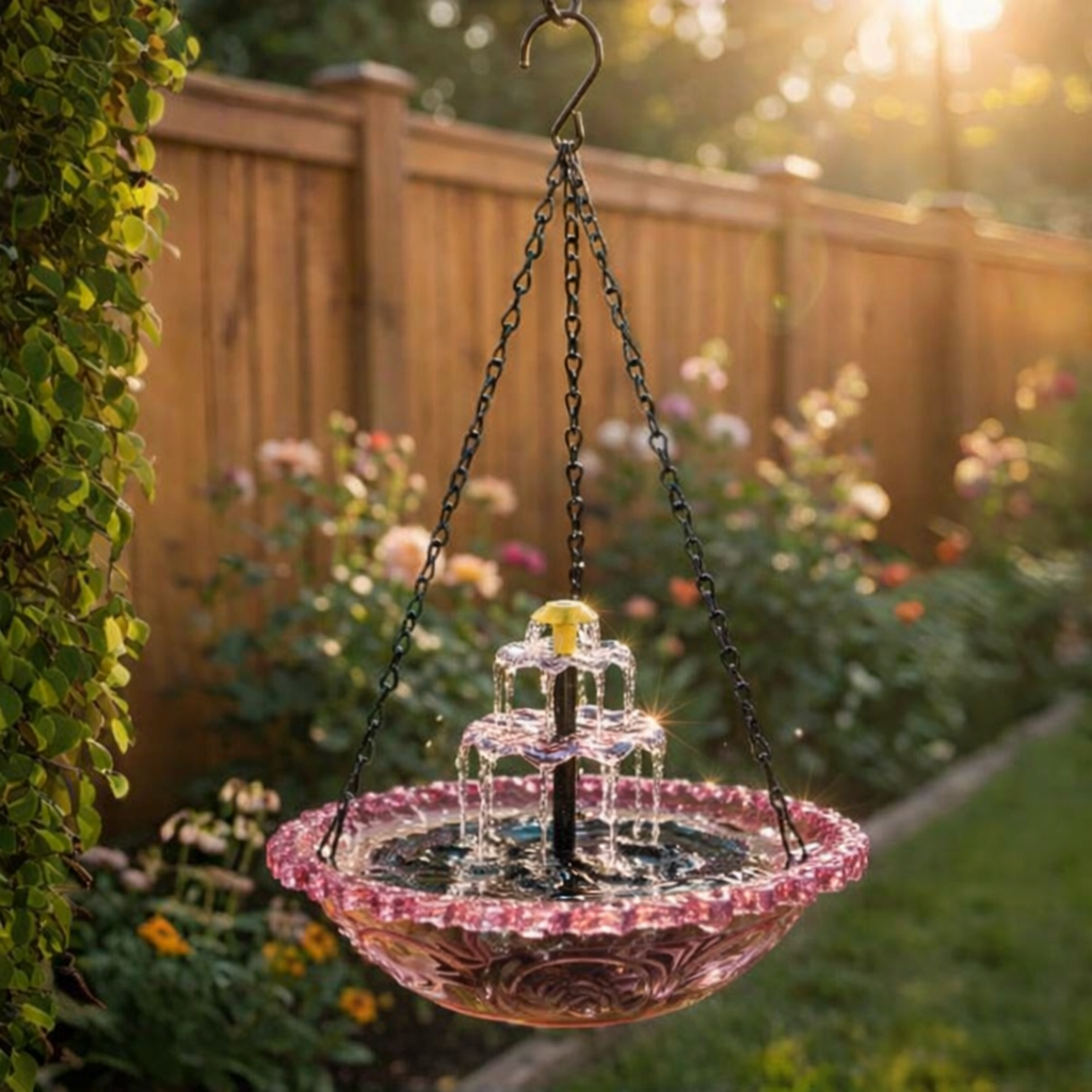 Solar Powered Outdoor Bird Bath with Cascading Water Feature in Glass for Patio and Backyard Wildlife | Thomler