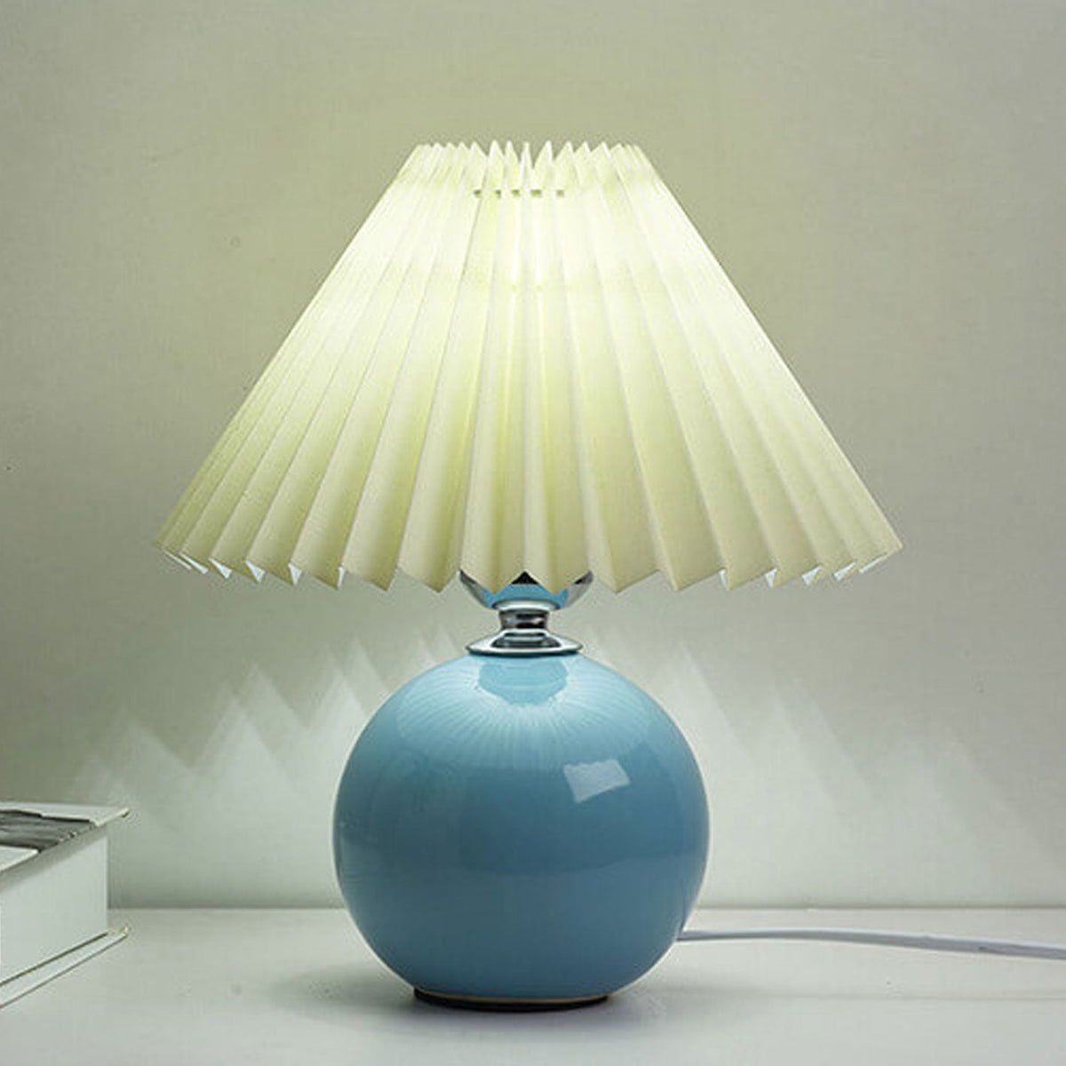 Ceramic Accent Lamp with Fabric Shade 11x9.5 in E26 Socket for Nightstand Desk Study Room Reading Light Modern Home Decor | Thomler