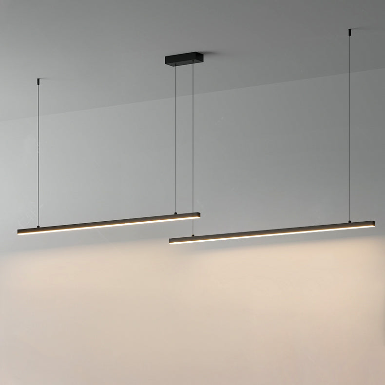 Suspended LED Strip Fixture for Countertop Islands – Dimmable Metal Bar Light with Remote in Matte or Gloss White – 39 to 102 in Adjustable