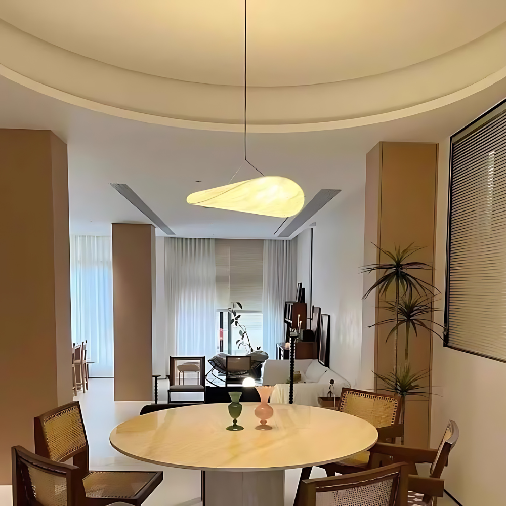 Woven Silk Shade Hanging Lamp White 16-31 in Adjustable Cord Warm Ambient Glow for Dining Room Bedroom Living Room Modern Minimalist Ceiling | Thomler