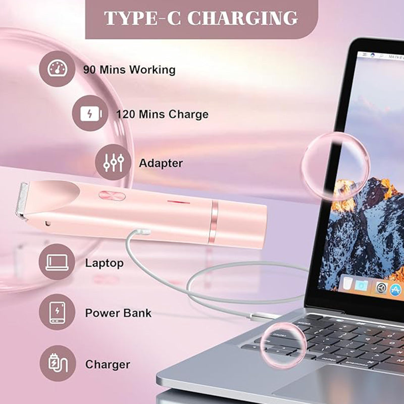 Rechargeable Dual-Head Precision Trimmer for Face, Underarms & Bikini Line – Waterproof IPX7, USB-C Fast Charging, Gentle on Sensitive Skin | Thomler