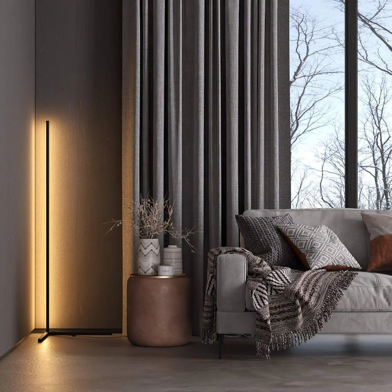 Wireless Remote LED Uplight with Adjustable Brightness for Bedroom, Living Room & Study Spaces | Modern Tall Pole Lamp in Black | Thomler