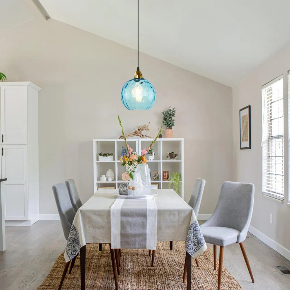 Getextureerde glazen hanglamp 7,9 inch, verlichting voor kookeiland in de eetkamer, in hoogte verstelbare moderne bolvormige pendellamp, minimalistische plafondlamp voor K | Thomler