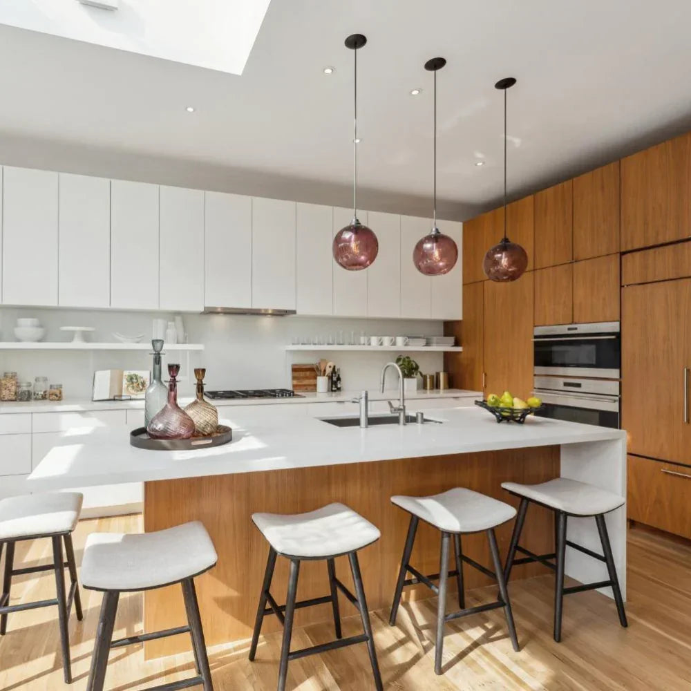 Getextureerde glazen hanglamp 7,9 inch, verlichting voor kookeiland in de eetkamer, in hoogte verstelbare moderne bolvormige pendellamp, minimalistische plafondlamp voor K | Thomler