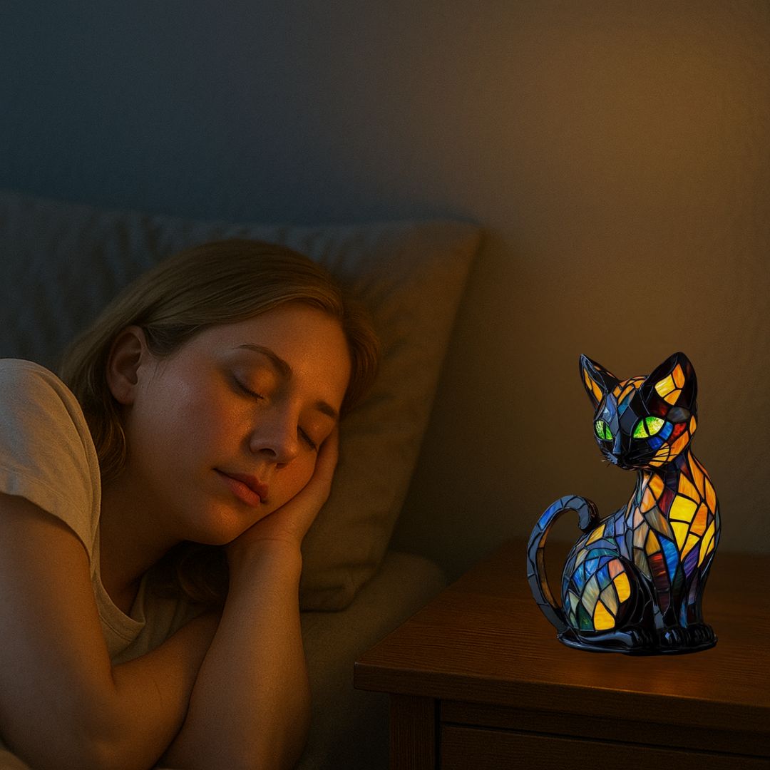 Handcrafted Cat Table Lamp with Warm Glow for Bedroom Nightstand Decor | Whimsical Feline Accent Light for Cat Lovers | Thomler