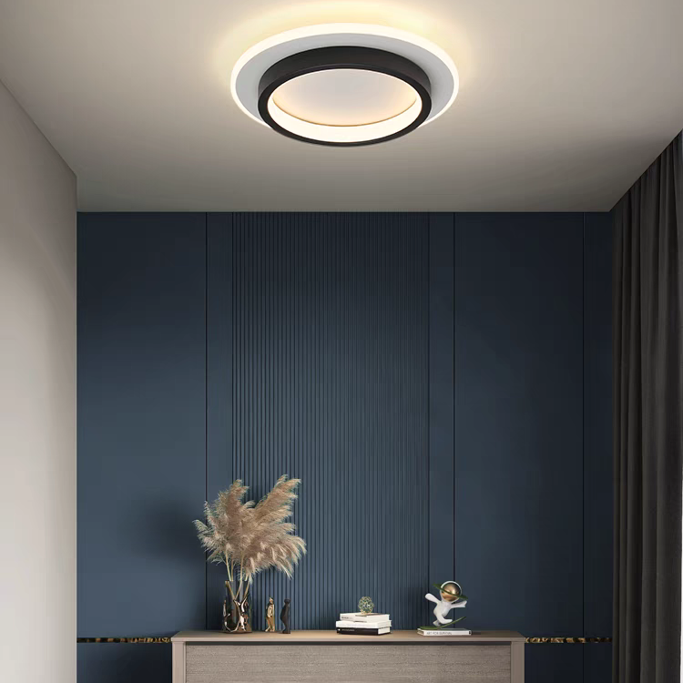 9.4 in Round LED Flush Mount Light with Ring Glow Effect for Hallways Bedrooms Entryways Modern Low-Profile Fixture Aluminum Acrylic | Thomler