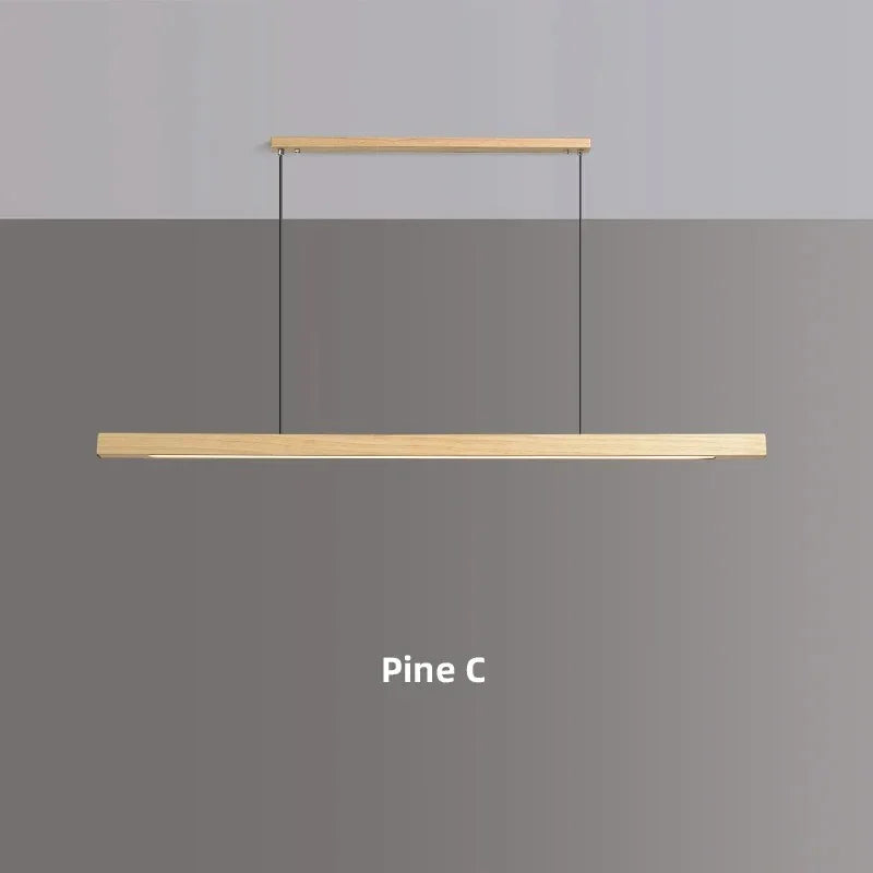 LED Wood Dining Room Fixture 47-Inch Linear Hanging Light Adjustable Height Island Chandelier Natural Pine Kitchen Suspended Lighting Modern | Thomler
