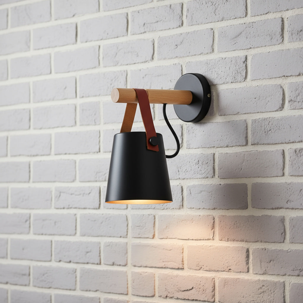 Houten wandlamp minimalistische slaapkamerverlichting zwart wit bedraad of met stekker sfeerverlichting modern Scandinavische stijl woondecoratie | Thomler