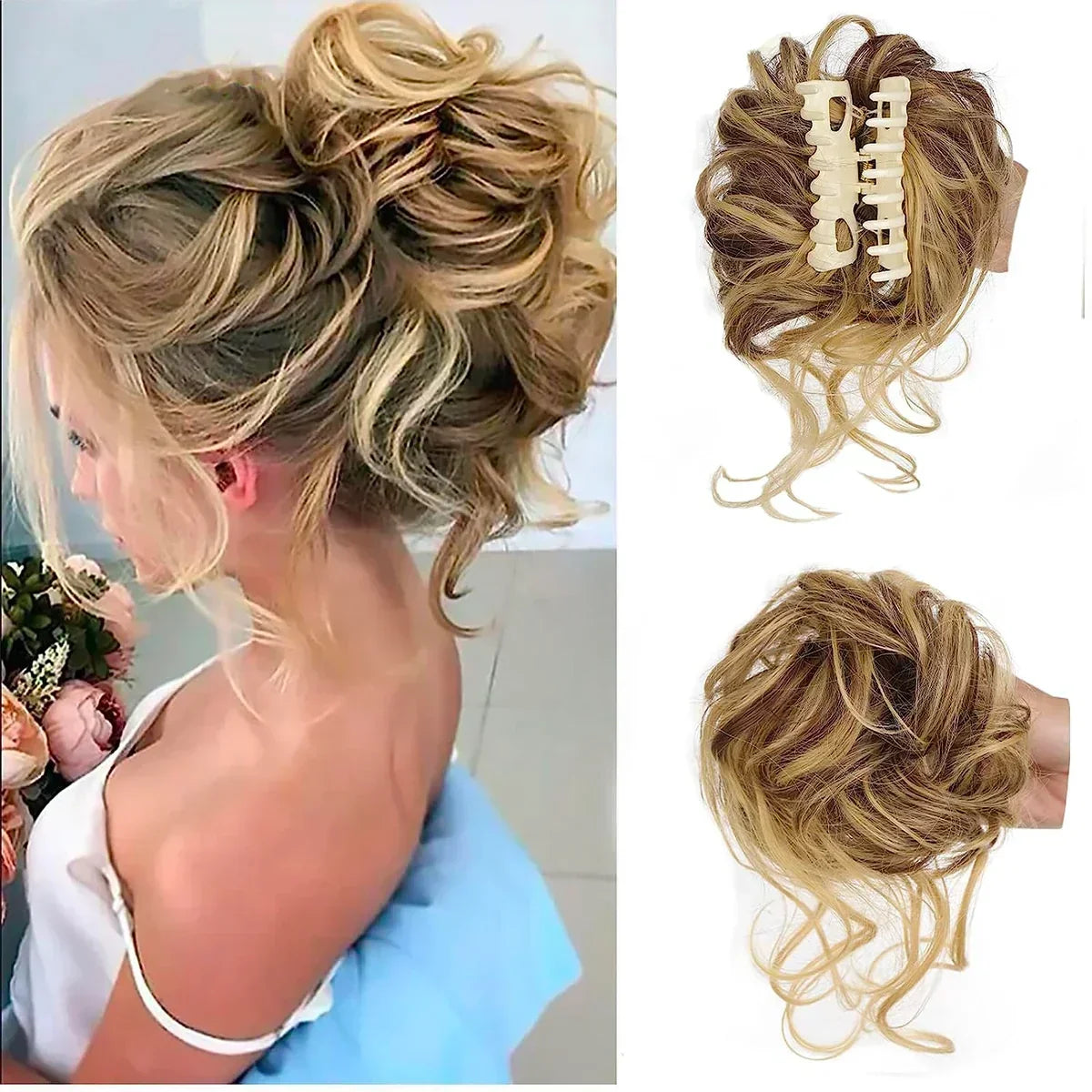 Synthetic Updo Hairpiece with Clip Attachment – Textured Volume for Thin or Fine Hair – Available in 18 Shades Including Blonde, Brown, Black, Gray