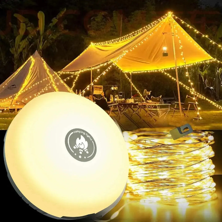 Rechargeable LED Lantern Flashlight with 33-Foot RGB String Lights & Power Bank for Camping Tents Festivals Outdoor Adventures Magnetic Hook | Thomler