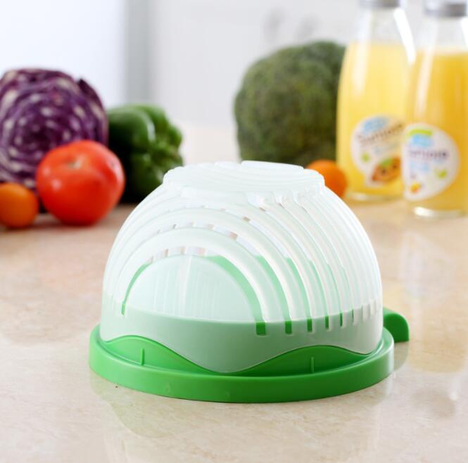 Bol cortador de verduras Quick Chop con cesta de drenaje – Herramienta para preparar ensaladas en 60 segundos, cortador y escurridor multifunción para una vida saludable