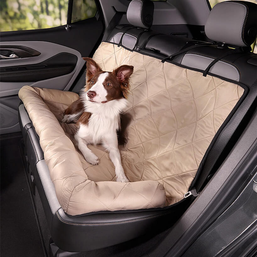 Funda de asiento de coche para perros – Hamaca de viaje acolchada para perros medianos y grandes con correas de seguridad y bolsillos de almacenamiento