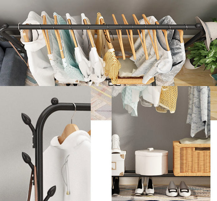 Steel Garment Rack with Shelves & Hooks for Entryway Organization 59 in H × 43 in W Freestanding Clothes Rail Multi-Level Storage for Jacket | Thomler