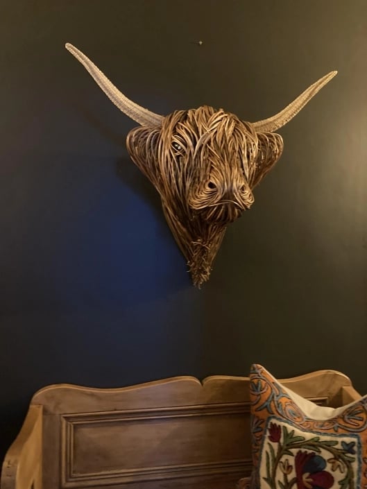 Woven Cattle Head Wall Hanging Natural Fiber 25×21 Inch Statement Piece Farmhouse Boho Decor Textured Animal Sculpture | Thomler