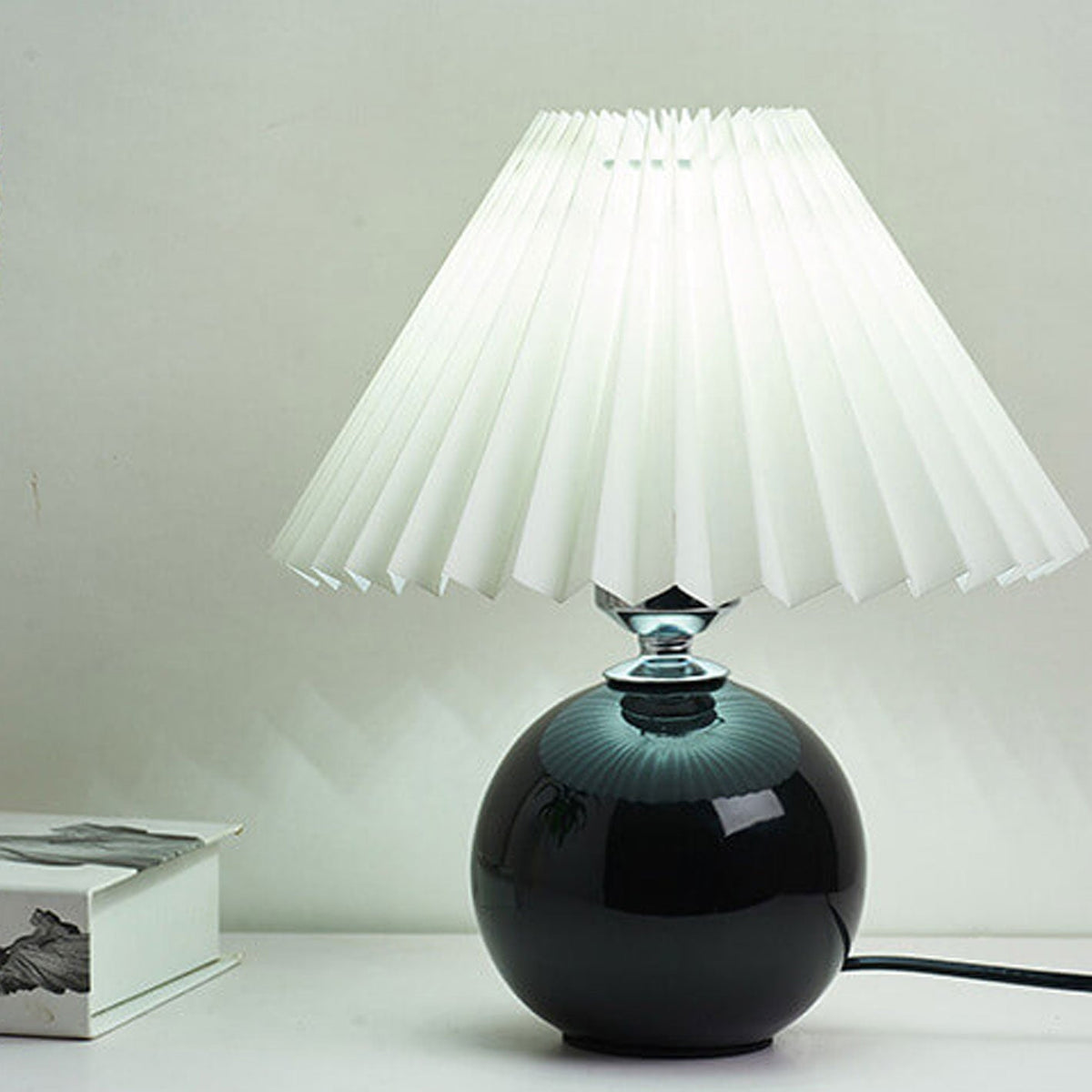 Ceramic Accent Lamp with Fabric Shade 11x9.5 in E26 Socket for Nightstand Desk Study Room Reading Light Modern Home Decor | Thomler