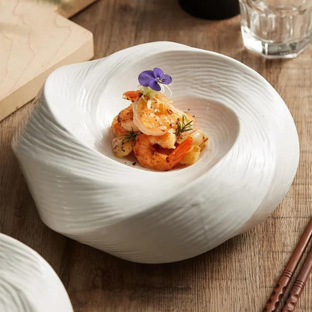 Spiral Ceramic Serving Bowl for Salad Soup Pasta Noodles Kitchen Dining Table Porcelain Dishwasher Safe 8 9 inch | Thomler
