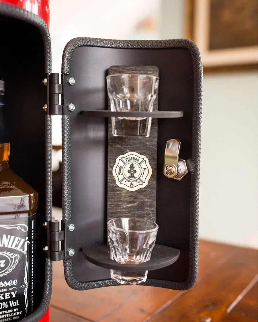 Disguised Fire Extinguisher Liquor Cabinet for Man Cave & Home Bar | Hidden Bottle Storage Container with Accessories | Thomler