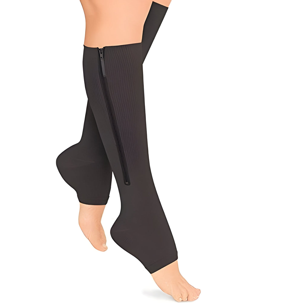 Open-Toe Knee-High Compression Socks with Side Zipper for Men & Women | Firm 20-30 mmHg Leg Support Stockings for Circulation, Swelling & Va
