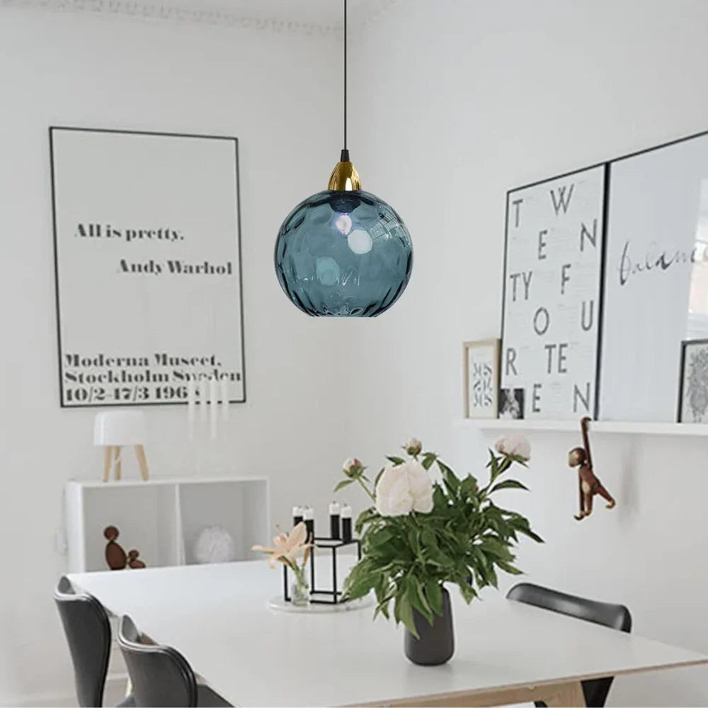 Getextureerde glazen hanglamp 7,9 inch, verlichting voor kookeiland in de eetkamer, in hoogte verstelbare moderne bolvormige pendellamp, minimalistische plafondlamp voor K | Thomler