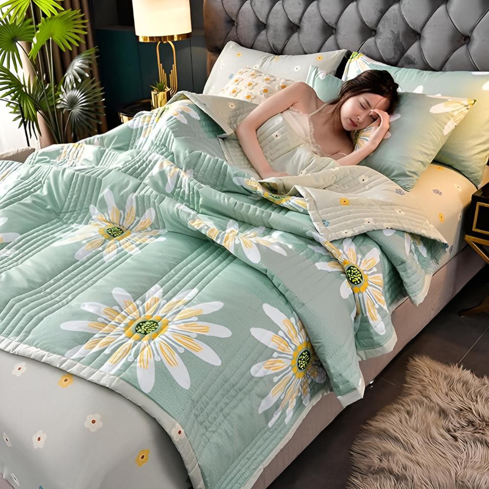 Reversible Daisy Floral Throw Blanket – Soft Sherpa Fleece Bed & Couch Cover, Green & Yellow