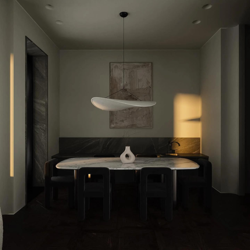 Woven Silk Shade Hanging Lamp White 16-31 in Adjustable Cord Warm Ambient Glow for Dining Room Bedroom Living Room Modern Minimalist Ceiling | Thomler