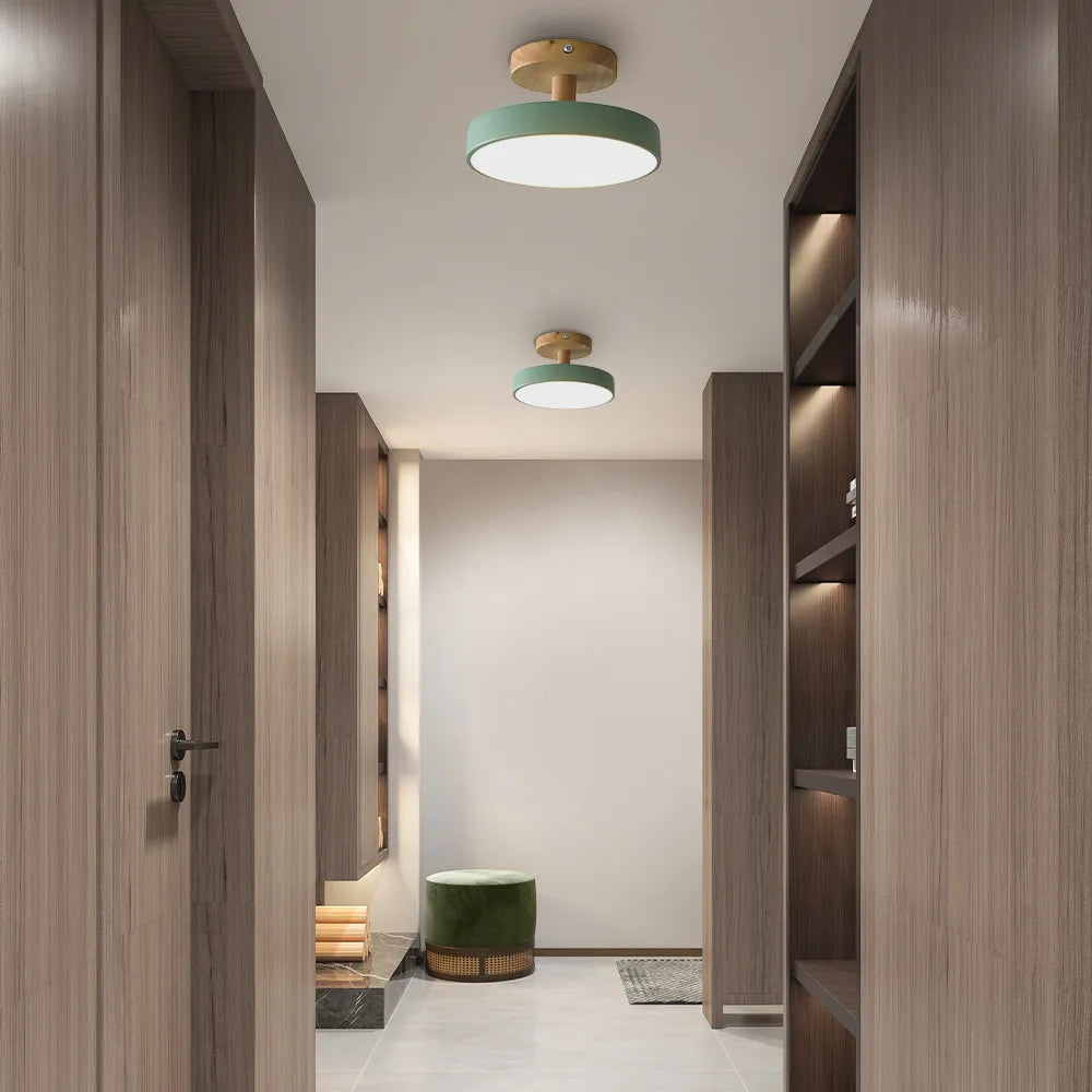 12W LED-Deckenleuchte in Holz- & Grün-Optik für Schlafzimmer, Flur & kleine Räume, modernes skandinavisches Design, Deckenlampe 3–10 m² | Thomler