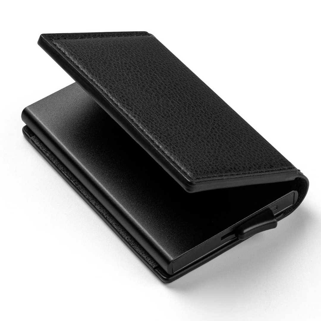 RFID-Blocking Leather Billfold with Pop-Up Card Holder 3.7 × 2.6 × 0.4 Inches Slim Aluminum Mechanism Travel Wallet Compact Front Pocket Org | Thomler