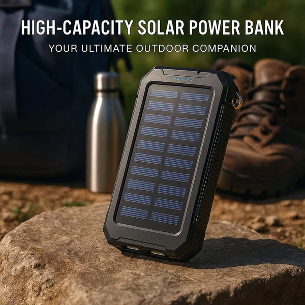 Batería recargable de 500000 mAh, cargador portátil de doble puerto USB para emergencias al aire libre con panel solar y linterna LED para camping, viajes y senderismo | Thomler