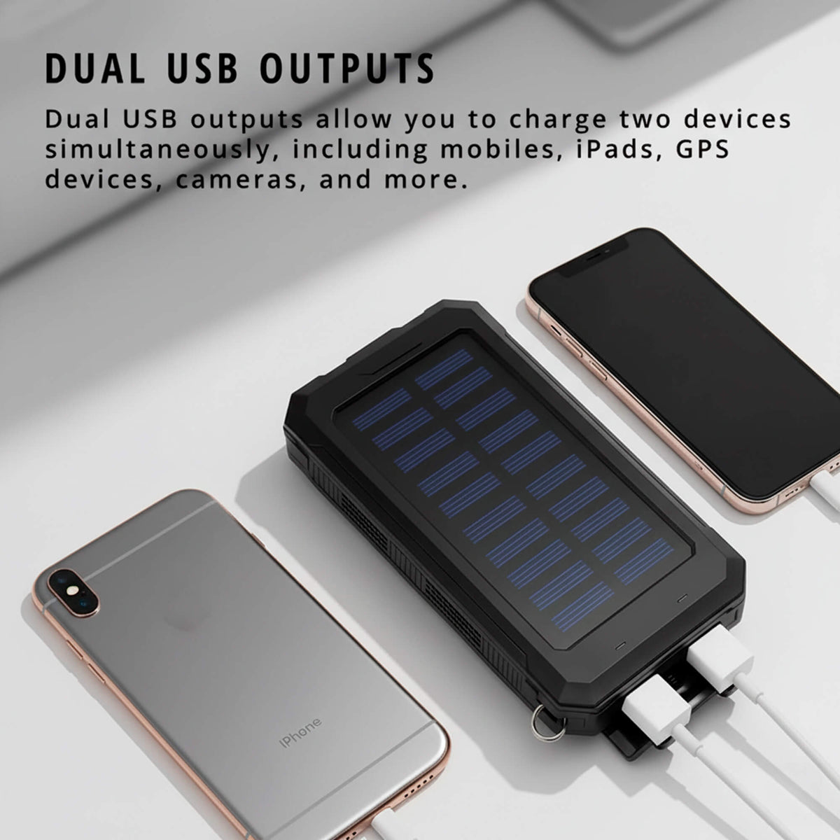 Batería recargable de 500000 mAh, cargador portátil de doble puerto USB para emergencias al aire libre con panel solar y linterna LED para camping, viajes y senderismo | Thomler