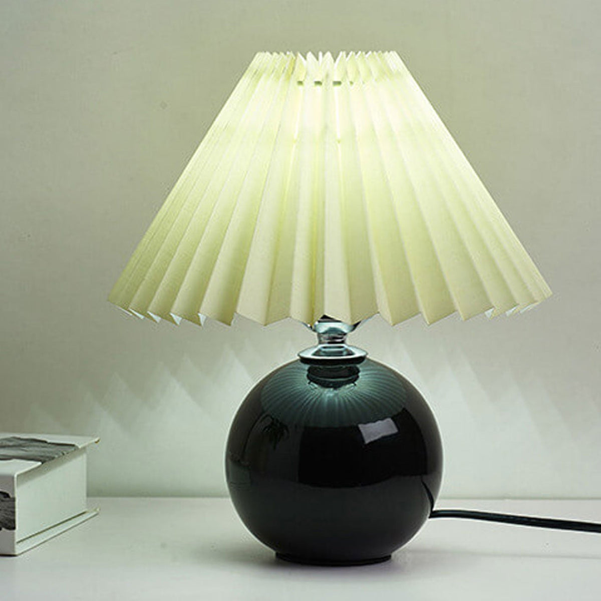 Ceramic Accent Lamp with Fabric Shade 11x9.5 in E26 Socket for Nightstand Desk Study Room Reading Light Modern Home Decor | Thomler