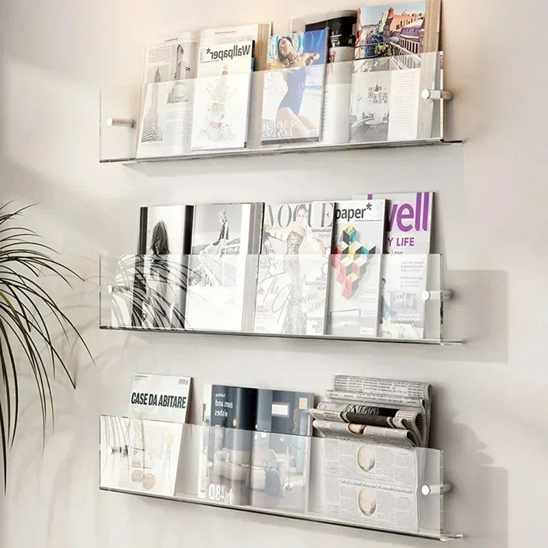 Vinyl Record Holder Wall Rack Magazine Organizer Shelf for Living Room Books Newspapers Home Office Storage Clear Acrylic Display Mount | Thomler