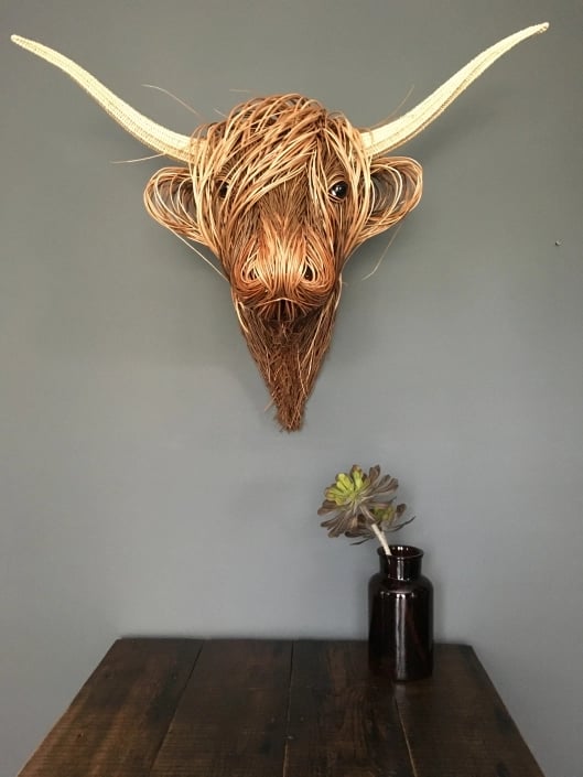 Woven Cattle Head Wall Hanging Natural Fiber 25×21 Inch Statement Piece Farmhouse Boho Decor Textured Animal Sculpture | Thomler