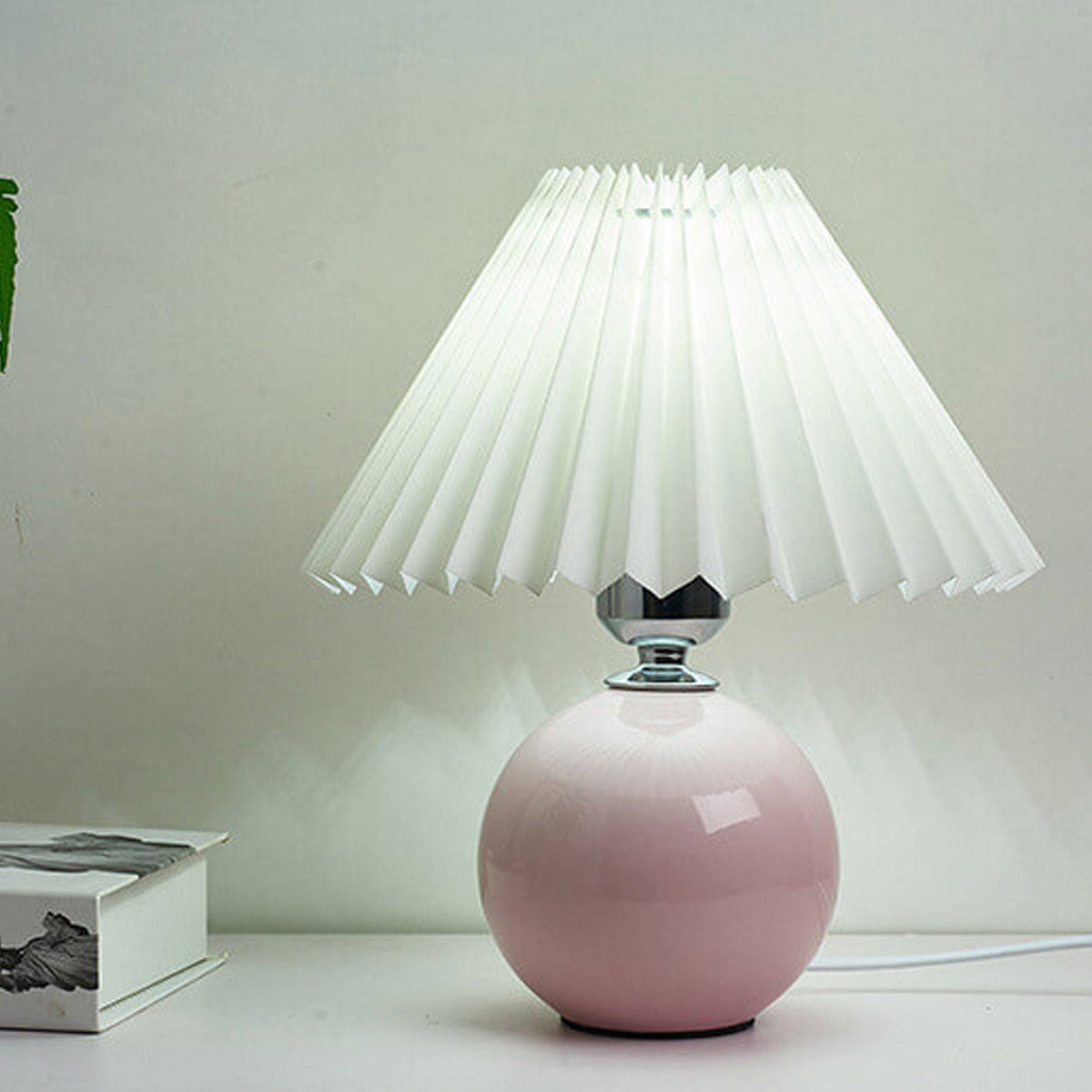 Ceramic Accent Lamp with Fabric Shade 11x9.5 in E26 Socket for Nightstand Desk Study Room Reading Light Modern Home Decor | Thomler