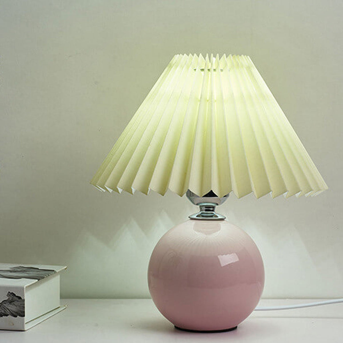 Ceramic Accent Lamp with Fabric Shade 11x9.5 in E26 Socket for Nightstand Desk Study Room Reading Light Modern Home Decor | Thomler