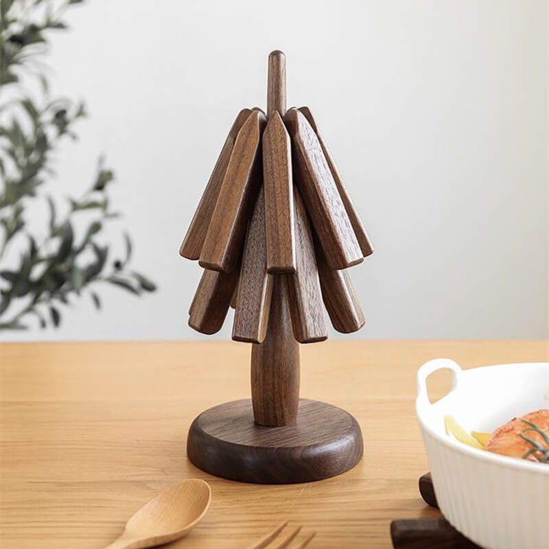 Wooden Heat Protector for Hot Pans & Pots — Walnut Folding Stand with Tree-Inspired Shape for Kitchen Tables, Countertops & Dining Rooms | Thomler