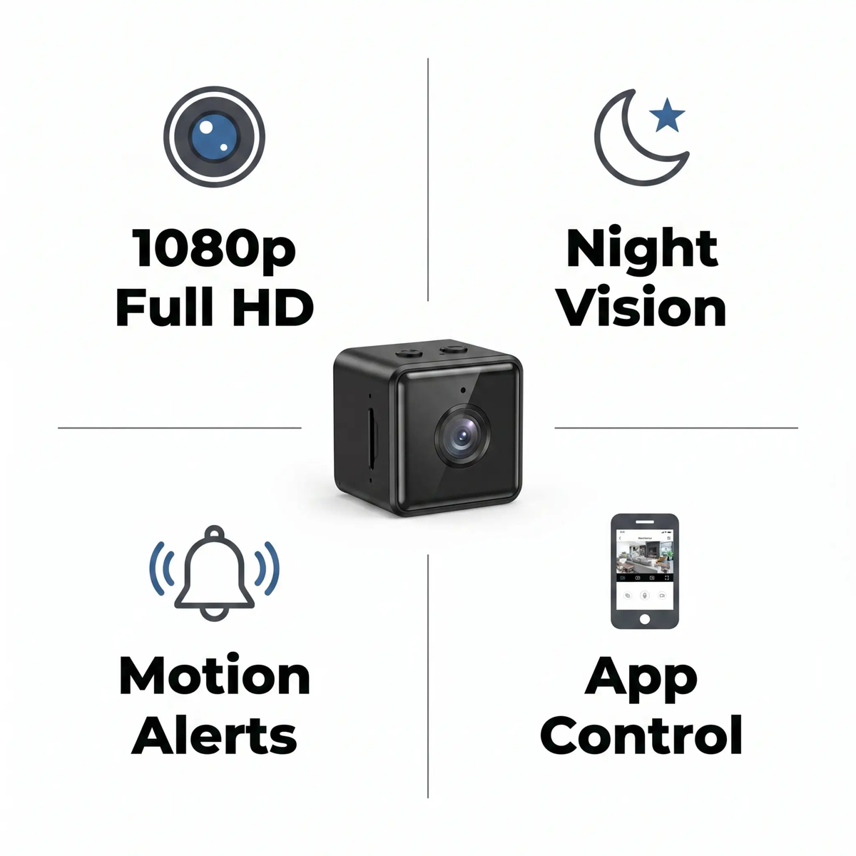 Compacte HD-beveiligingscamera met wifi, weerbestendig, 1080p livebeeld, bewegingsdetectie, nachtzicht voor huis, kantoor, garage en veranda