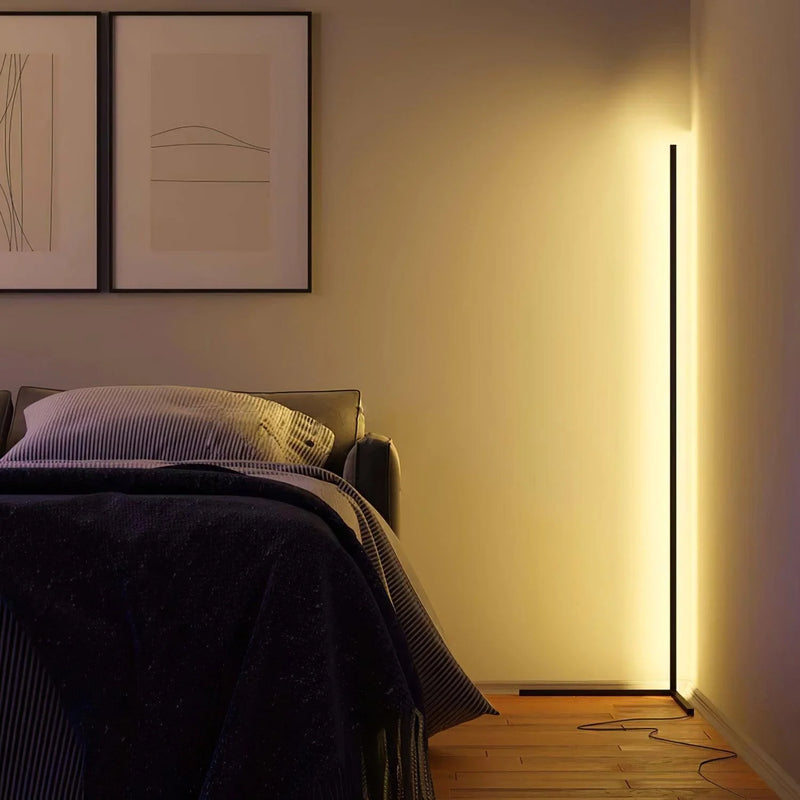 Wireless Remote LED Uplight with Adjustable Brightness for Bedroom, Living Room & Study Spaces | Modern Tall Pole Lamp in Black | Thomler