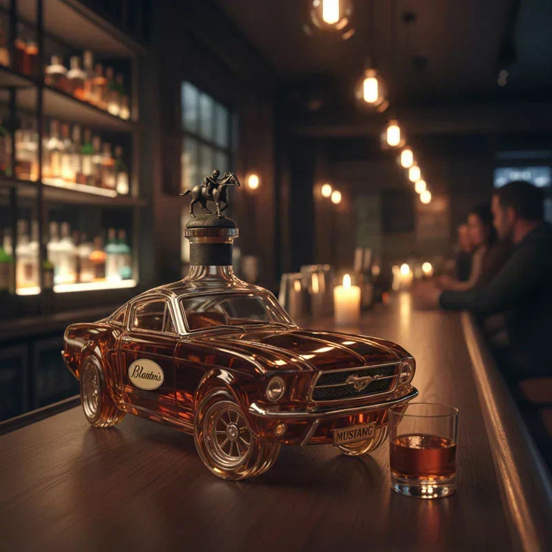 Botella decantadora de licor de vidrio con diseño de caballo Bronco vintage para whisky, bourbon, ron, exhibición de bar, colección vaquera occidental de 24 oz